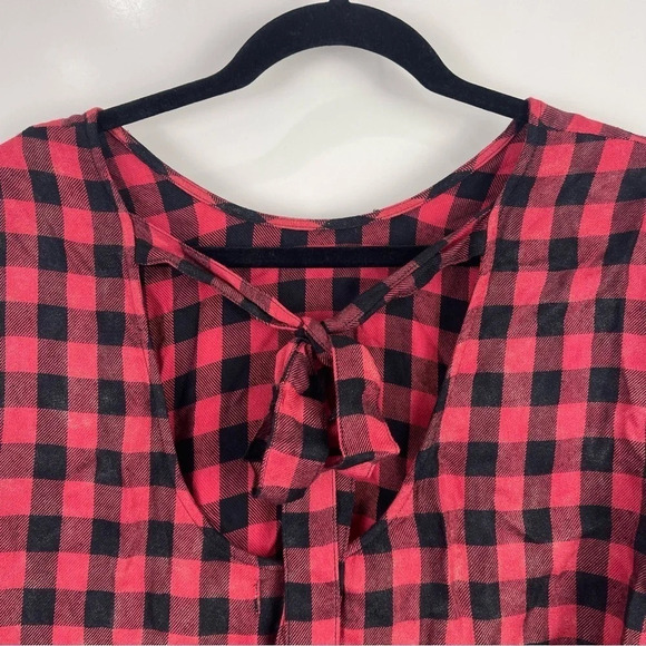 Cloth & Stone Buffalo Plaid Long Bell Sleeve Shift Dress Size Medium - Picture 7 of 10